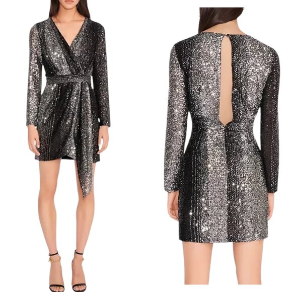 Maje - ‘Rileta’ Sequin Long-Sleeve Mini Dress - Black/Grey, Size 34 EU, XS/0 US - Picture 1 of 17